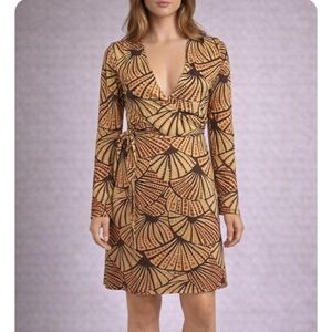 Parallel Brown, Tan & Orange Retro Print Wrap Dress | Size XS